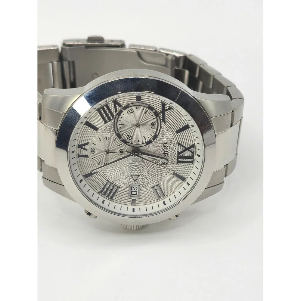 GUESS Atlas U0668G7 Men's Silver-Tone Chronograph Watch 45mm
